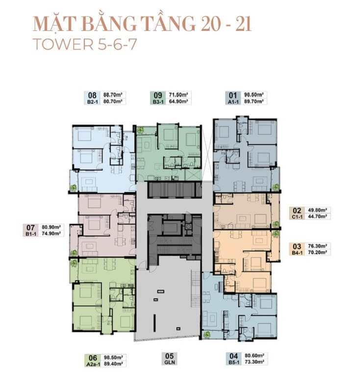 mặt bằng căn hộ The Privé tầng 20-21 tháp 5-6-7