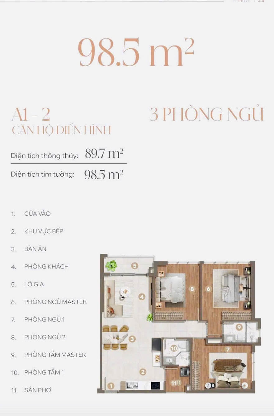 Bán căn hộ 3 Phòng ngủ Toà Tháp 11 The Privé